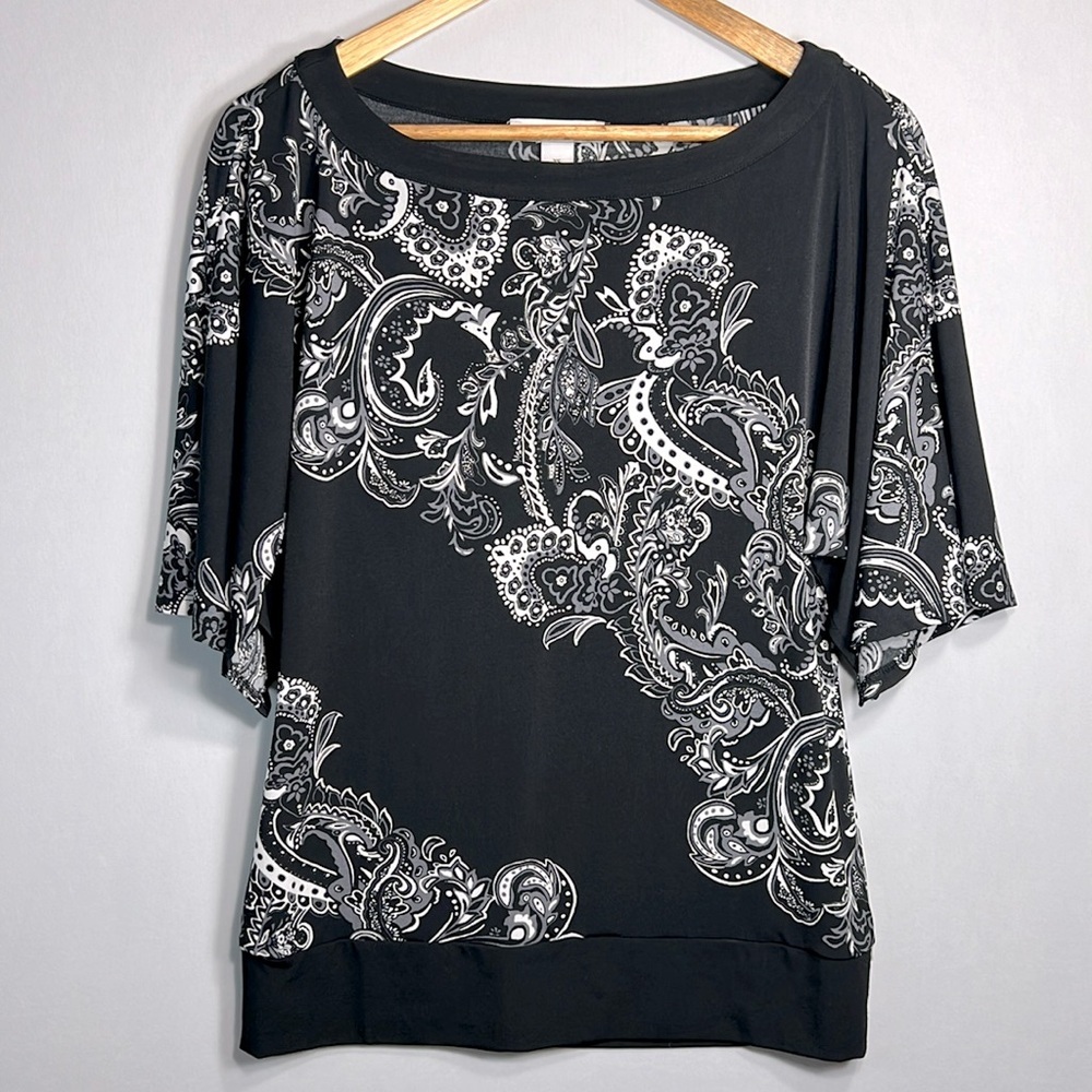 White House Black Market Paisley Print Boatneck Top size XS